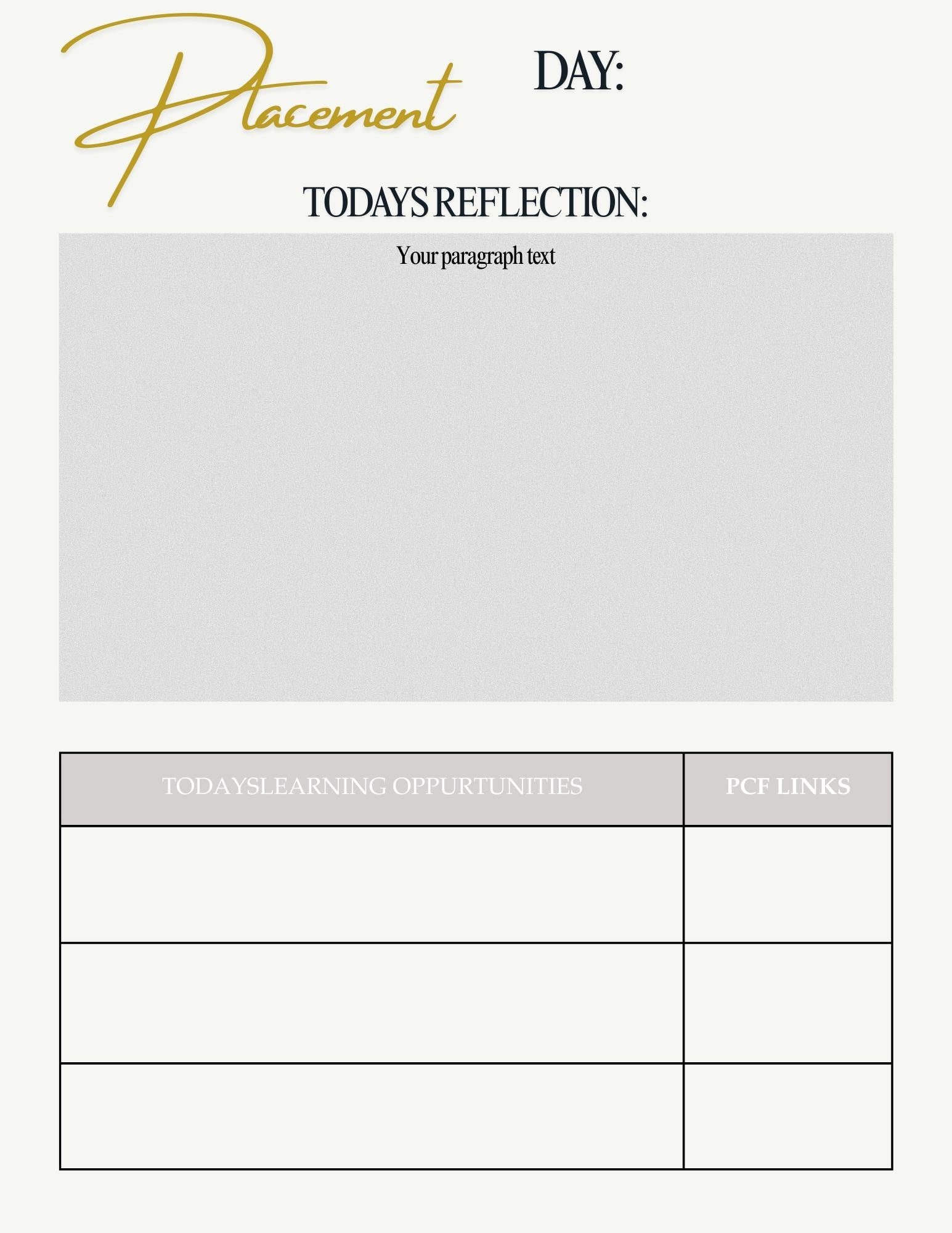70 day placement social work student journal