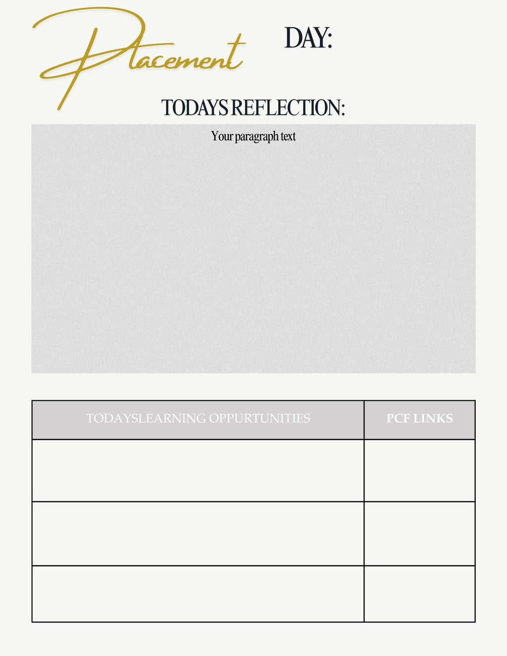 100 day social work placement planner